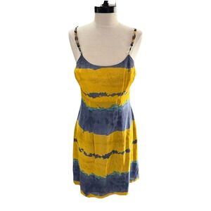 VTG Sue Wong Studio Sz S Slip Dress Rayon Beaded Straps Abstract Tie Dye Earthy